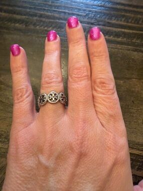 Tory Burch Silver Openwork Triple Logo Band Ring